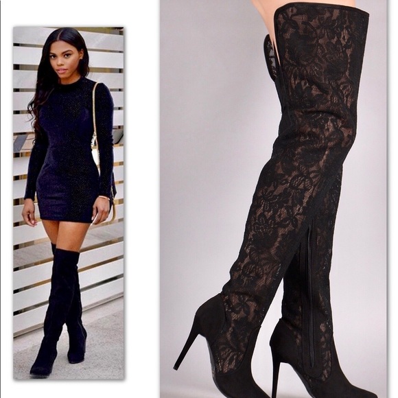 BLACK LACE SUEDE OVER THE KNEE BOOT - Picture 3 of 8
